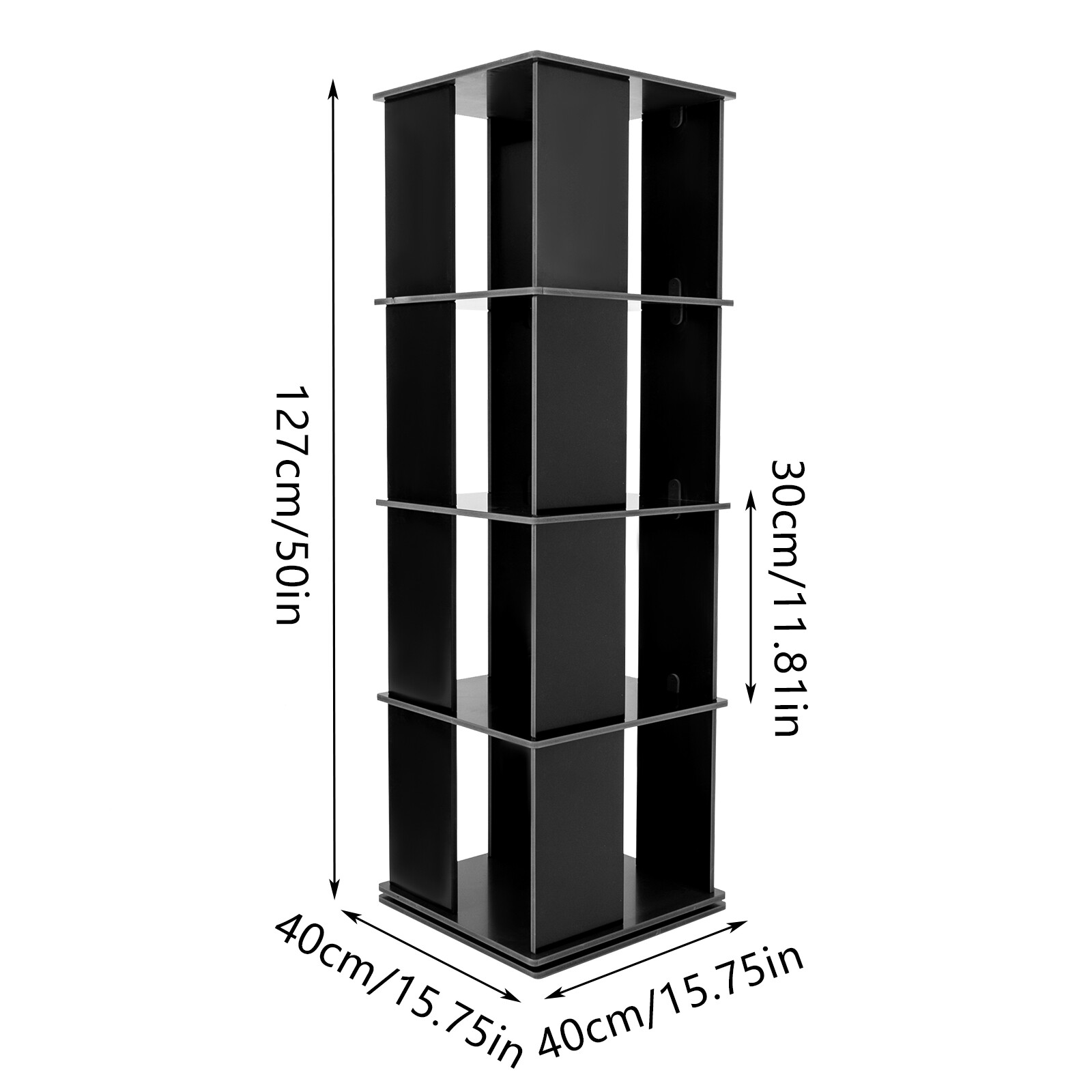 Black Bookcase Storage Shelf 360° Rotating Bookshelf Freestanding Display Rack
