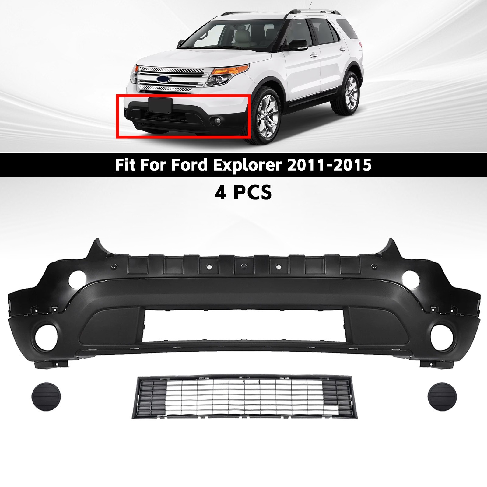 Front Lower Bumper Cover For 2011-2015 Ford Explorer Textured Black W/ Fog Cover