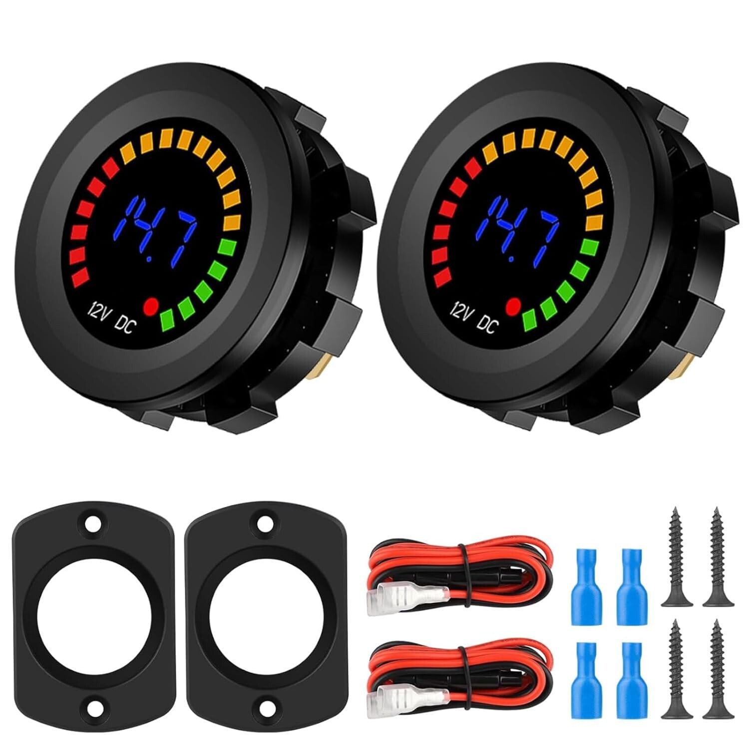 2PCS Short Body 12V DC Voltmeter Tester Color LED Display For Marine Car Truck