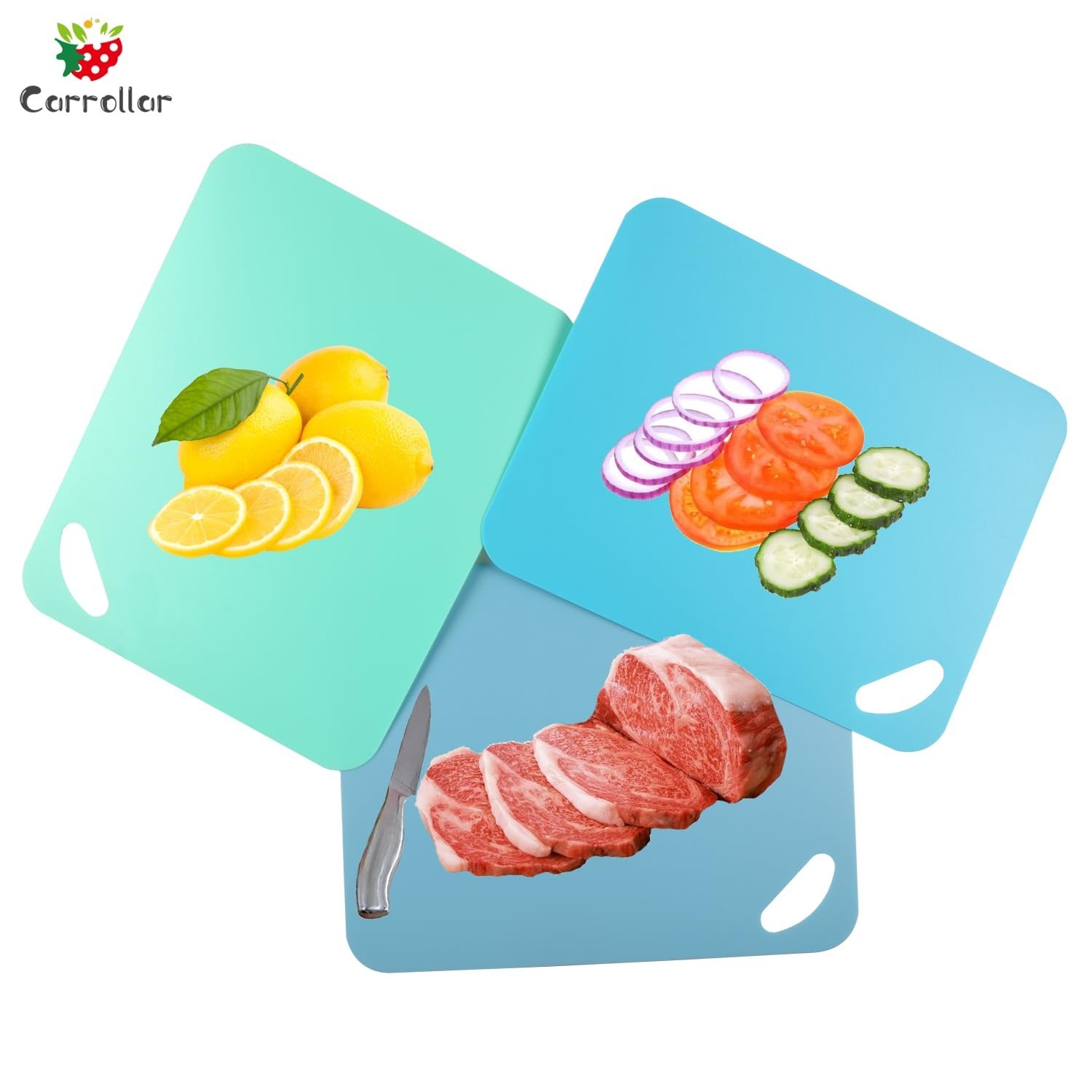 Plastic Flexible Cutting Mats for Kitchen, 3pcs Color Coded Chopping Board Se...