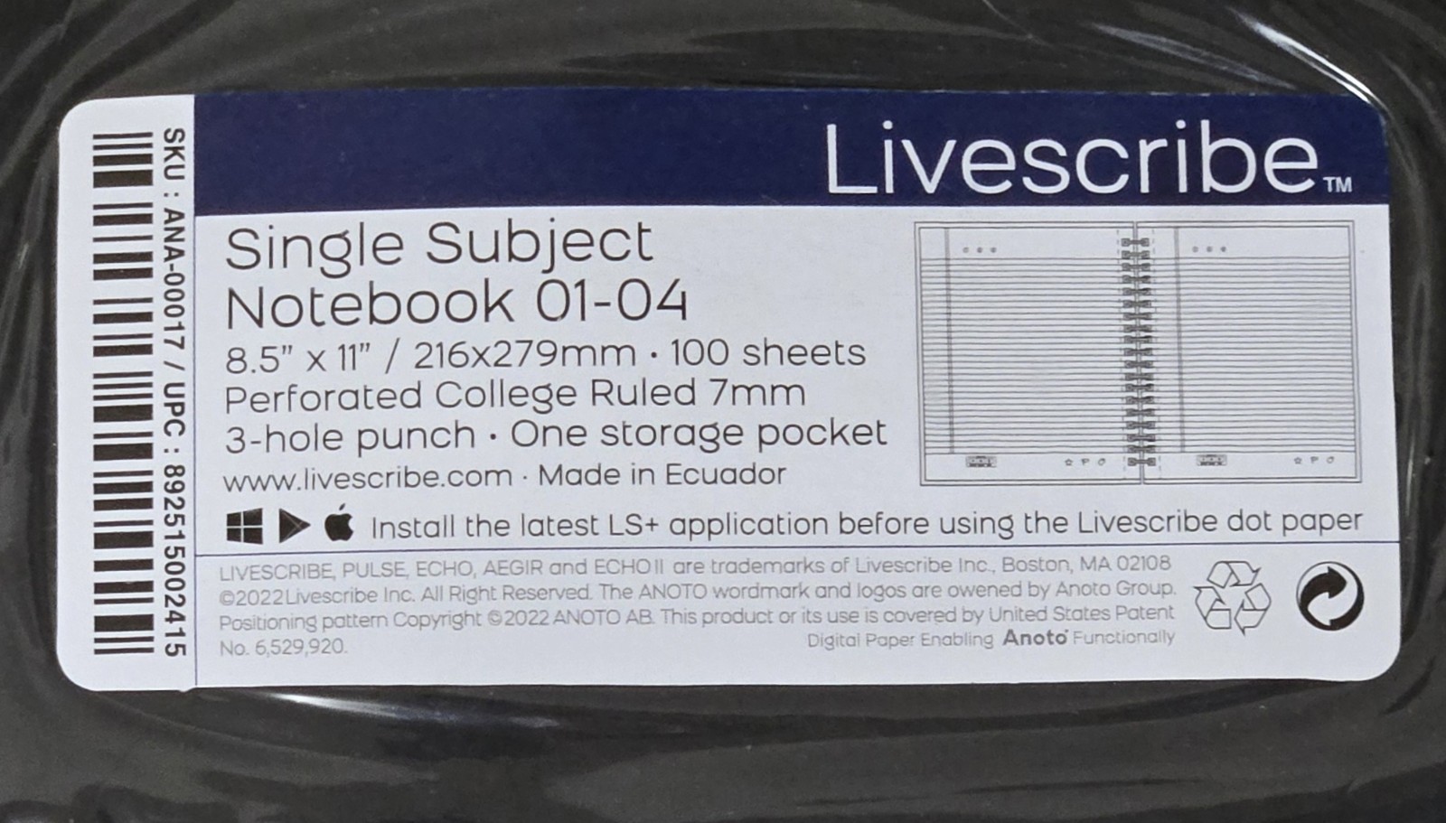 Livescribe Notebook Pack of 3 Opened Never Used