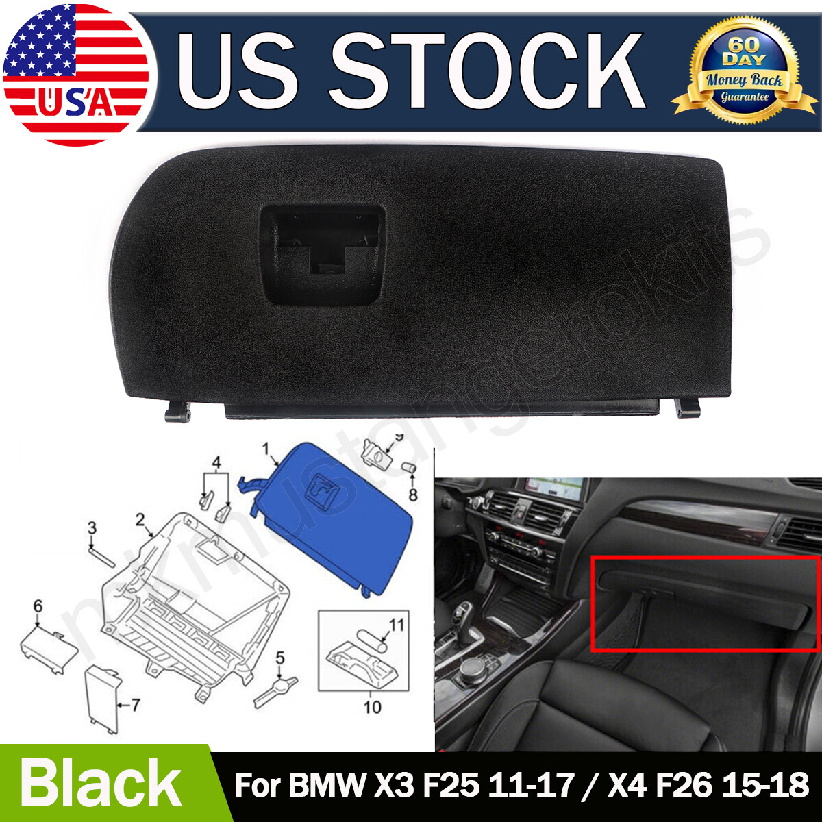 New Dash Glove Box Door Lid Black For BMW X3 X4 F25 F26 2011-2018 51166839000 US