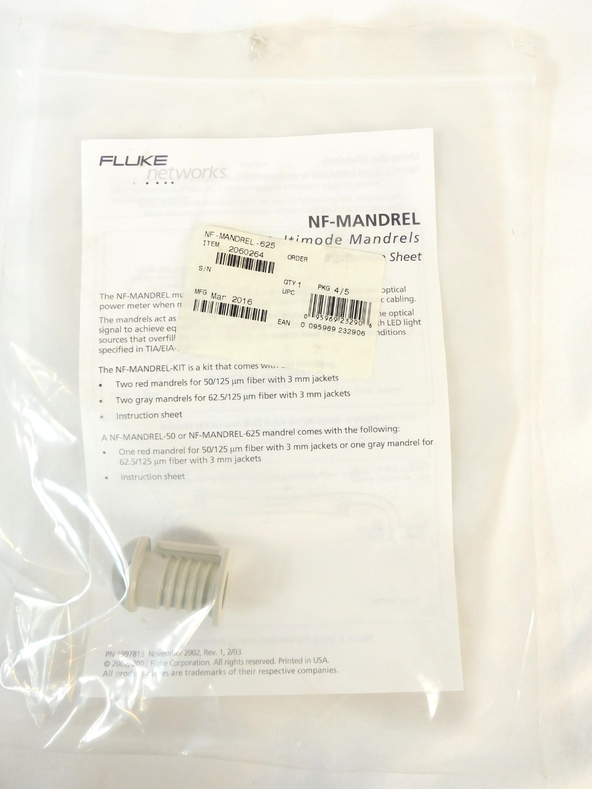 MANDREL Fluke Networks NF-MANDREL-625, 3MM FIBER CABLE, 62.5UM