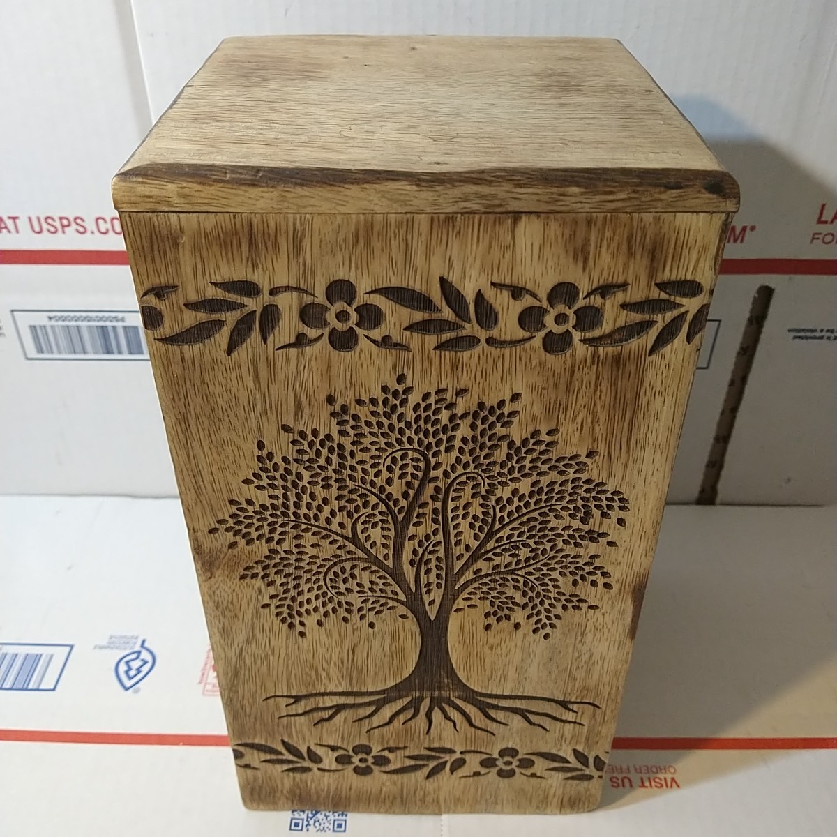 Wooden Urn for Human Ashes | Tree of Life Wooden Urns Handcrafted Funeral Box