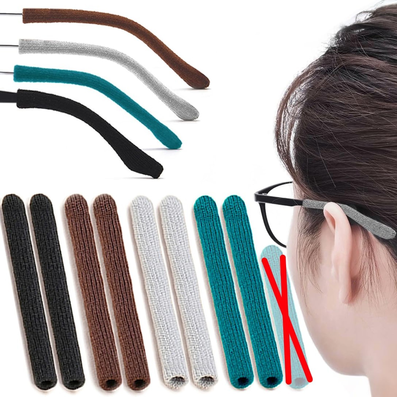 4 Pairs Extended Eye Glasses Ear Grippers, Upgrade Soft Knitting Cotton Arm C...