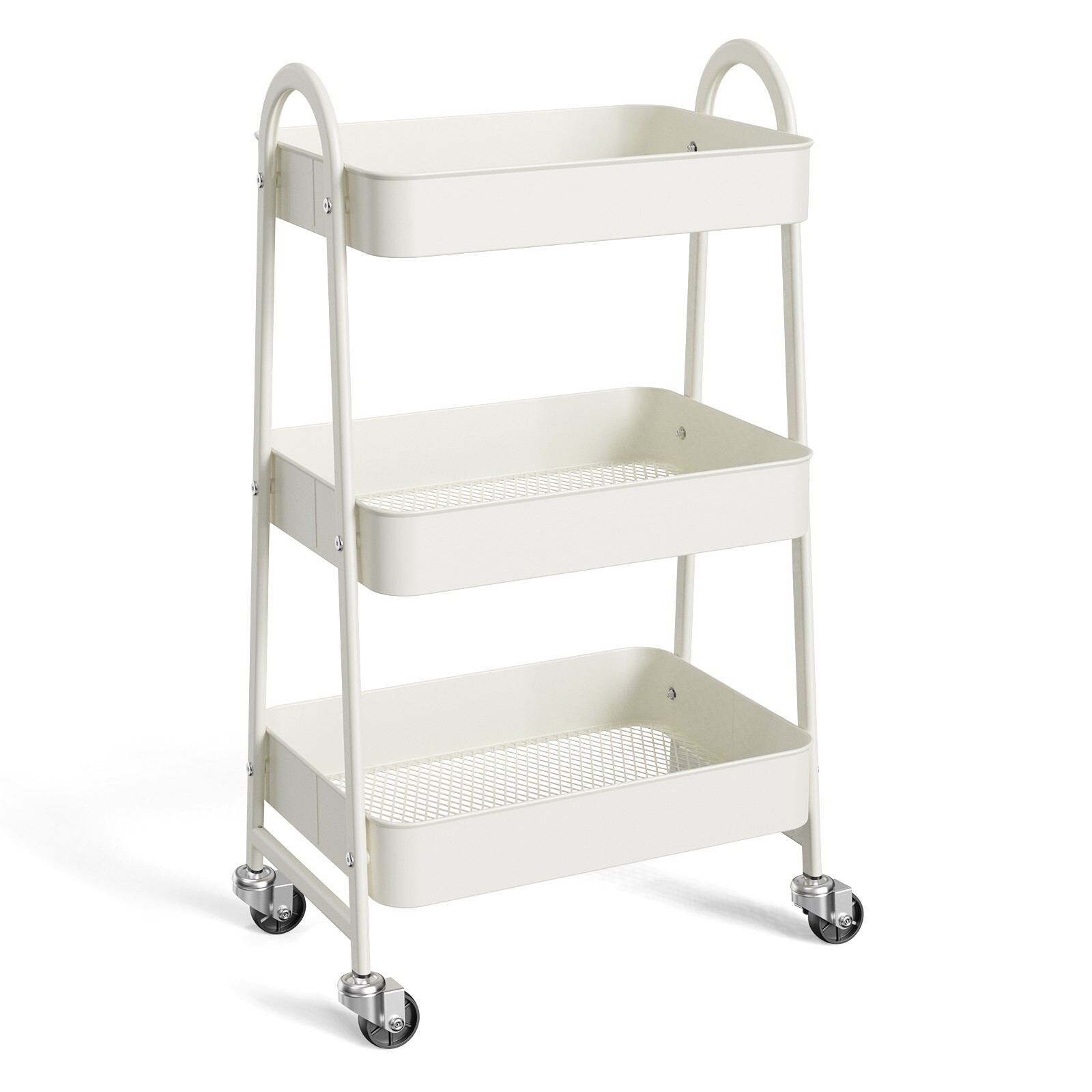 3 Tier Small Rolling Cart, Metal Utility Storage Organizer Shelves