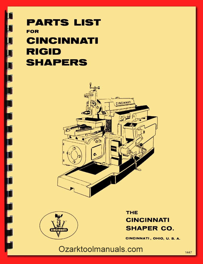 CINCINNATI 16" 20" 24" 28" 32" 36" Rigid Metal Shapers Repair Parts Manual 1447