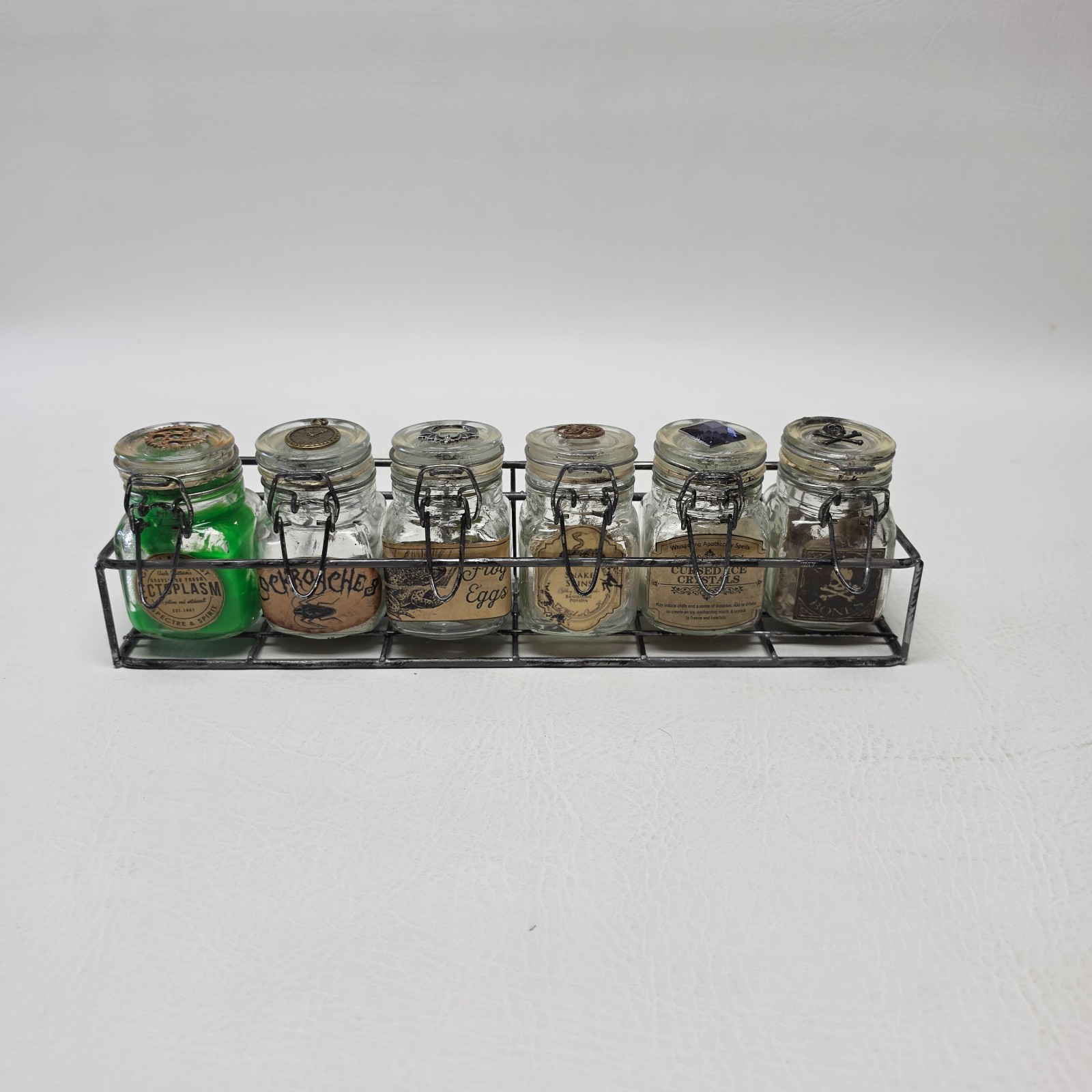 Set of 6 Glass Apothecary Spice Jars Halloween Décor