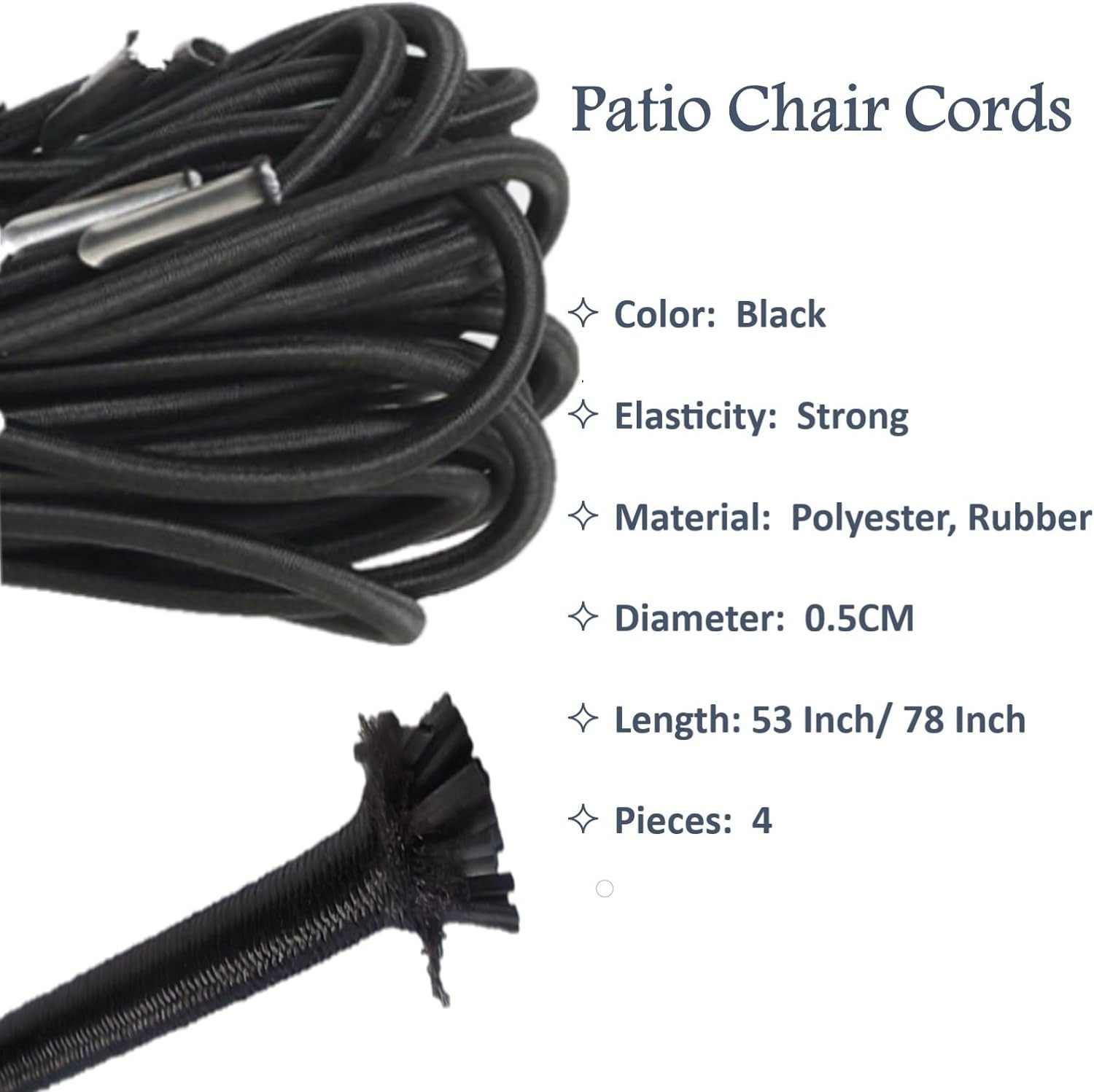 Zero Gravity Chair Replacement Elastic Cords 4-Pack For Patio & Lounge Chairs