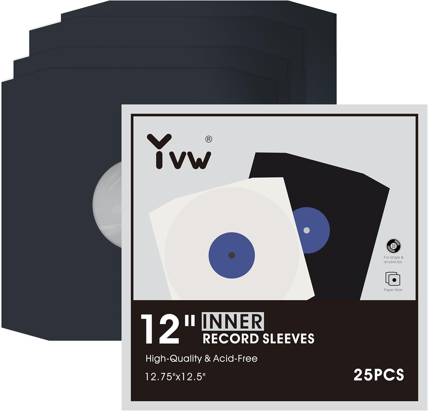 25Pcs Vinyl Record Inner Sleeves, Black Kraft Paper Record Sleeve with Poly Line