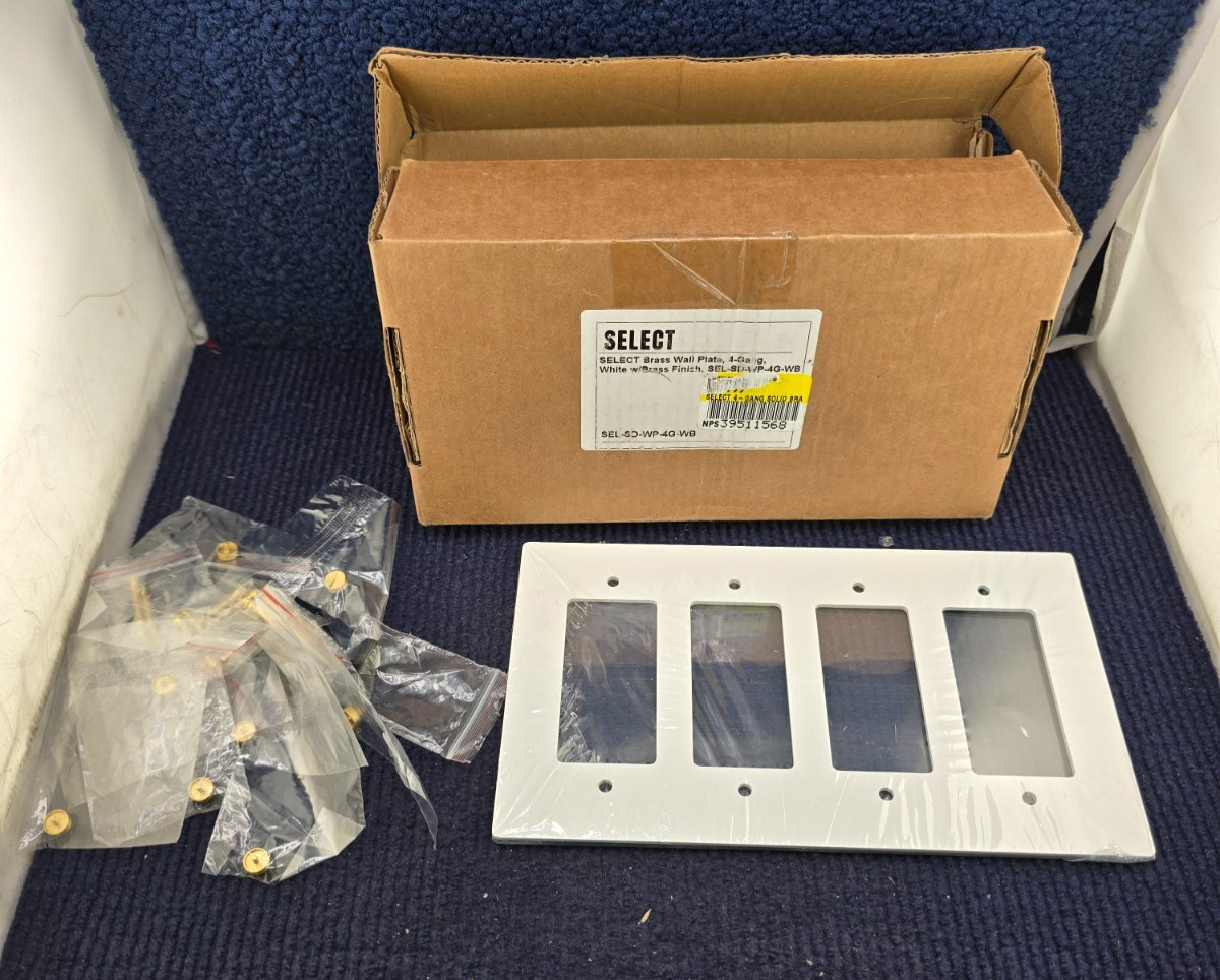 SELECT SEL-SD-WP-4G-WB 4-Gang Brass Wall Plate White with Brass Finish
