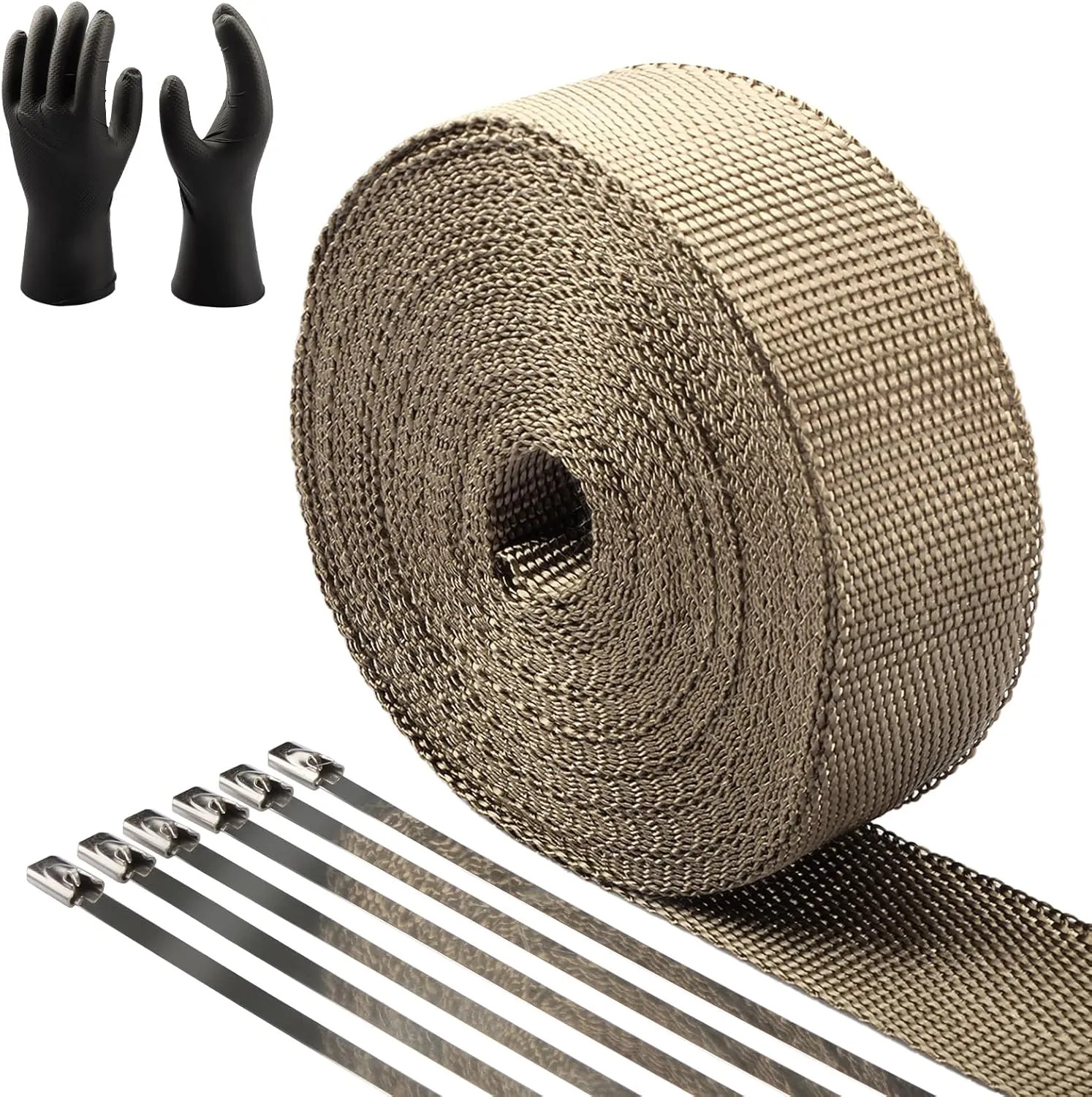Titanium Exhaust Heat Wrap 2 Inch x 50 Ft Motorcycle Heat Shield With Ties Gl...