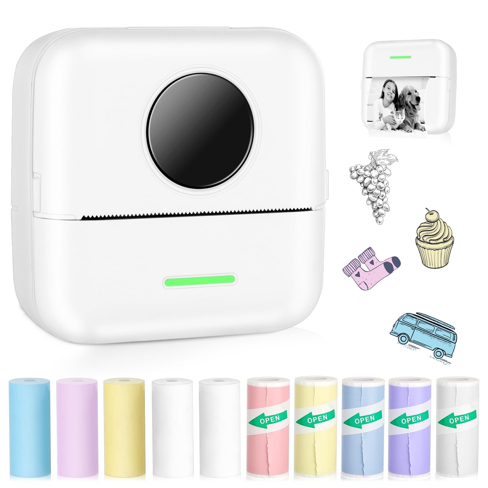 Mini Pocket Bluetooth Printer-Portable Thermal Printer with 10 Roll Papers fo...