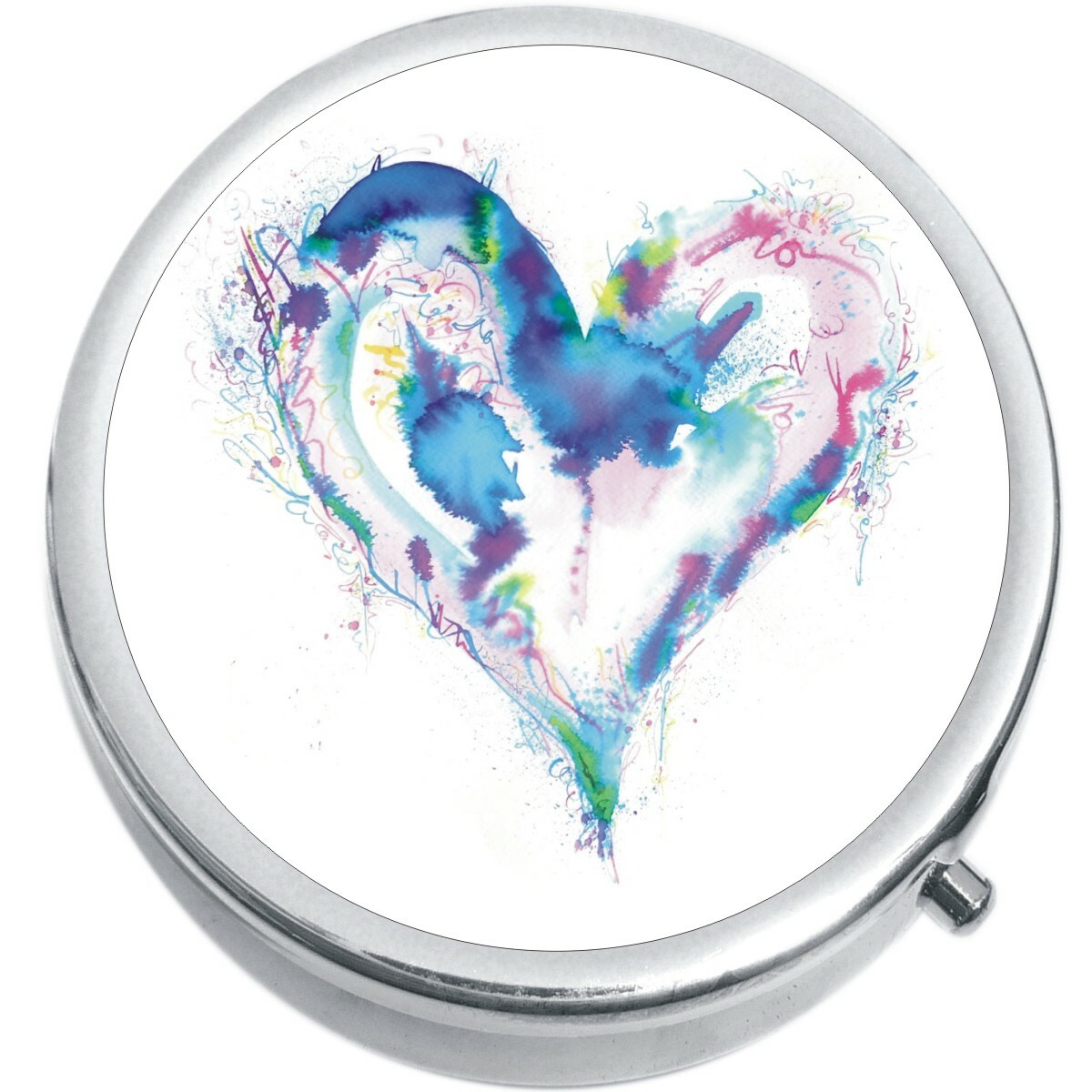 Watercolor Heart Medicine Vitamin Compact Pill Box