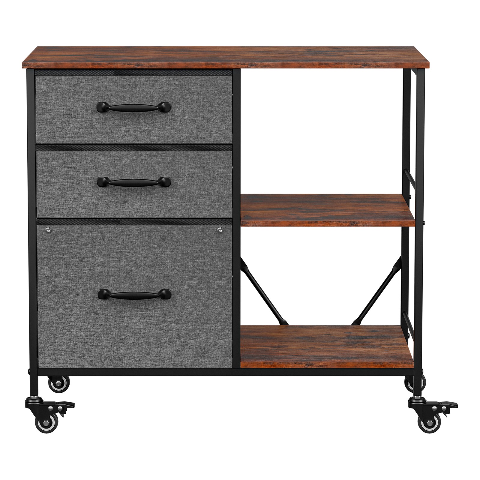 File Cabinet Rolling Printer Stand w/ Open Shelf Lateral Cabinet Dark Gray