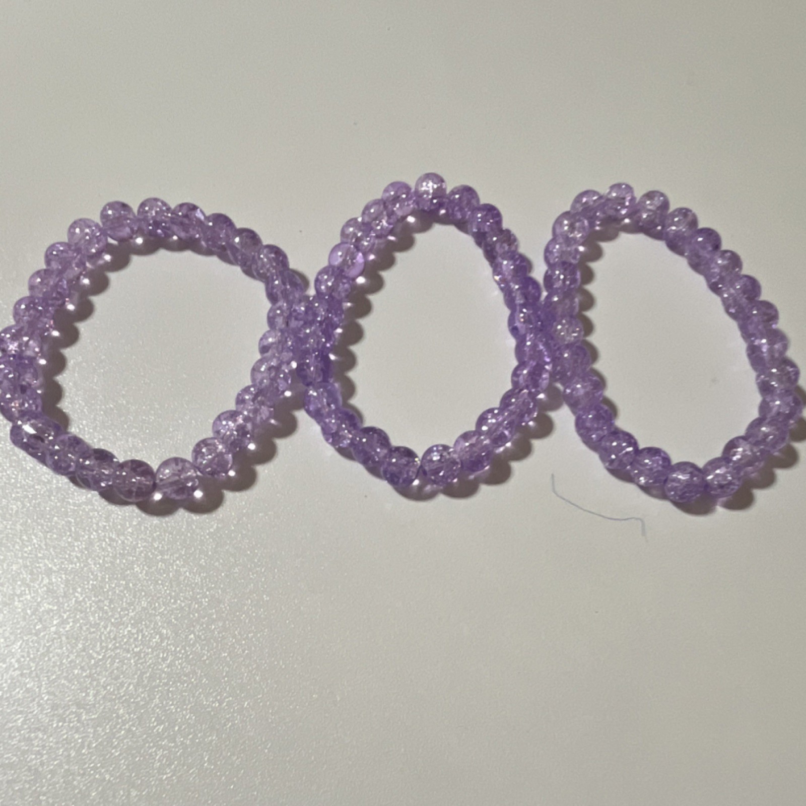 Purple Beaded Stretch Bracelets Set of 3 with Glass Round Beads