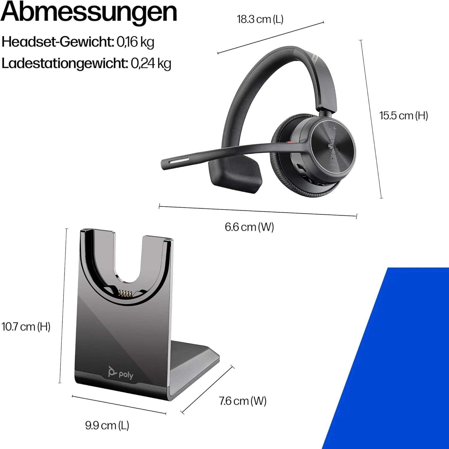 Poly Voyager 4310, Wireless UC Headset and Charging Dock - One Ear Bluetooth