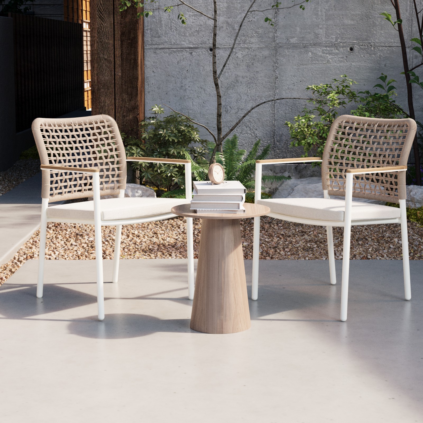 Outdoor Dining Aluminum Woven Rope Chairs Fade Resistant with FSC Teak Wood