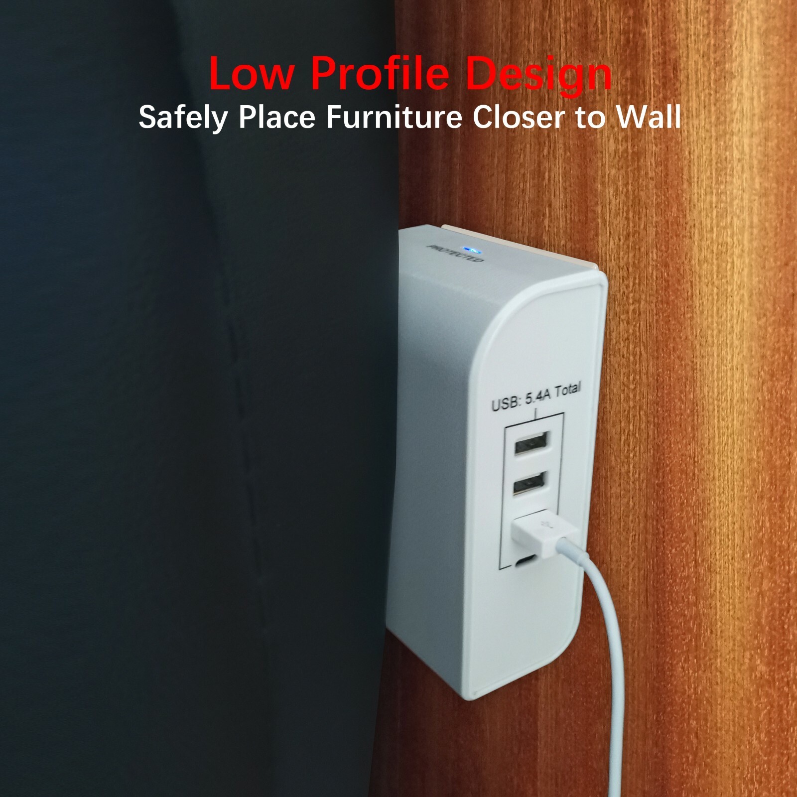 [24 PCS] CP 3 Side-Outlet 1200 Joule Wall-Tap, 3 USB-A, 1 USB-C Ports, CP30009