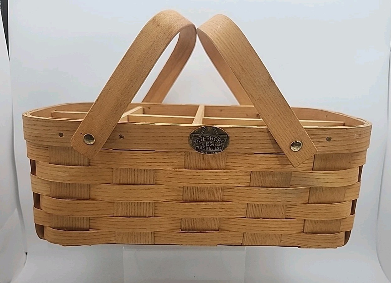 Peterboro Basket Co. 8 Divided Sections w/ 2 Handles, 13.5" X 8", Split Oak READ