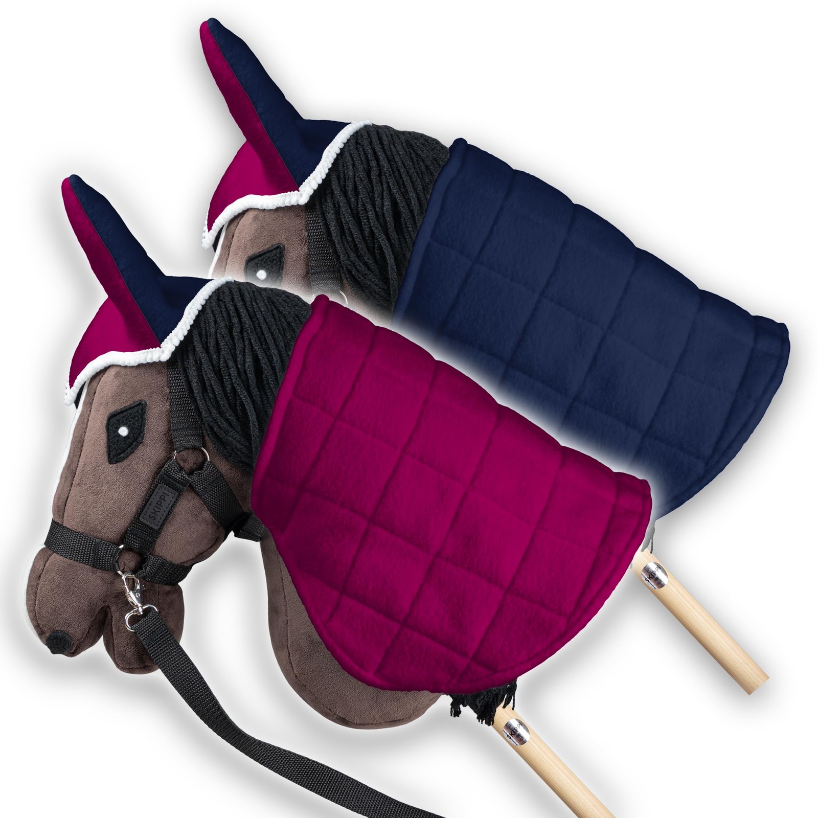 Blanket and Hat for Hobby Horse - Fuchsia and Navy Blue, Reversible Accessory...
