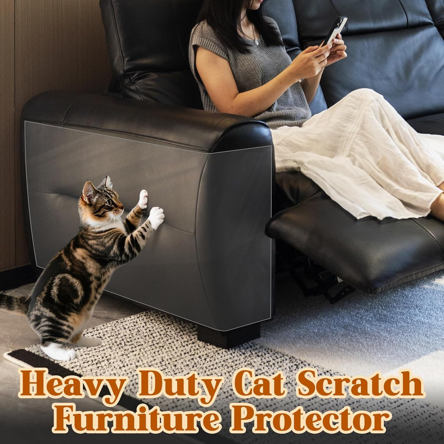 Cat Scratch Furniture Protector for Leather Couch 157"X11.8" Clear Couch Claws