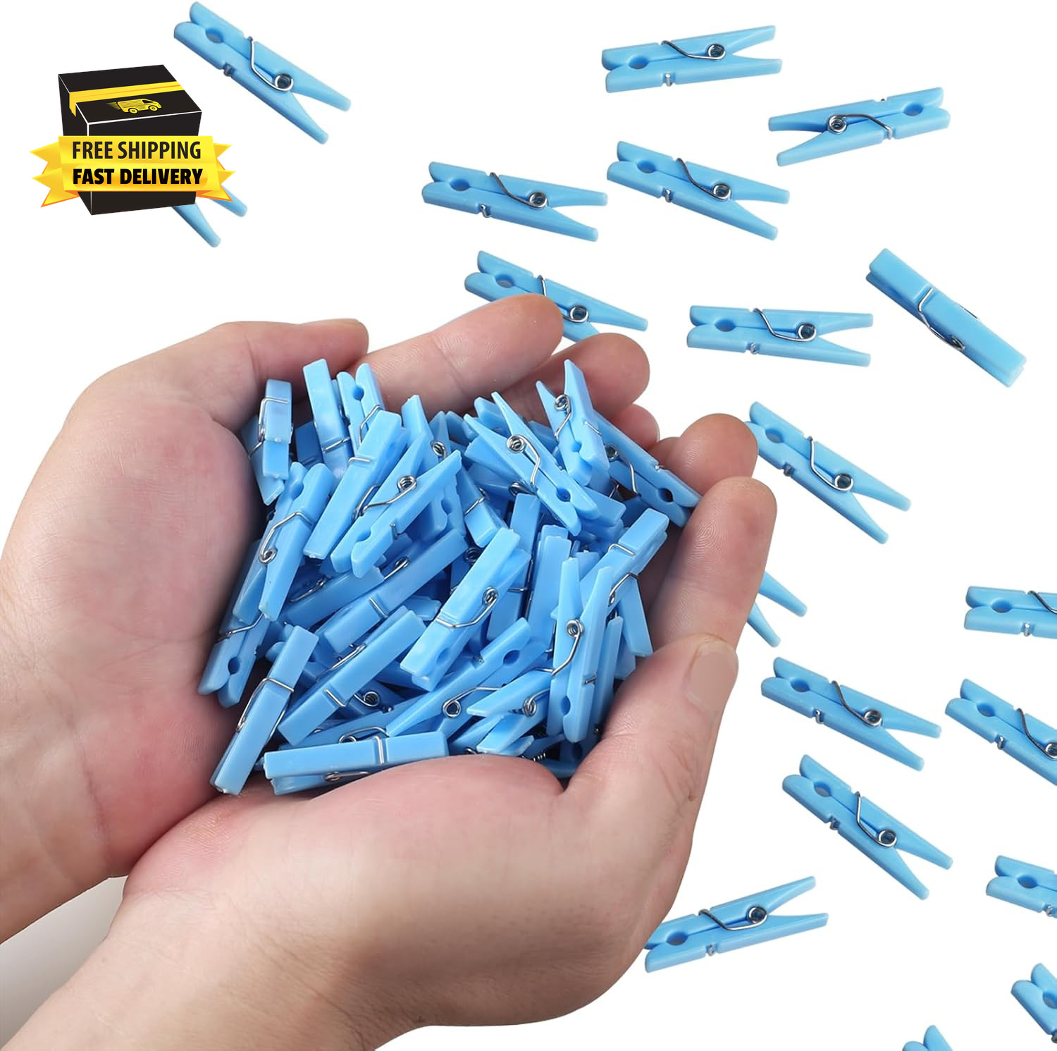 100PCS Blue Plastic Clothes Pins for Boy Baby Shower Games, DIY Crafts, Photos -