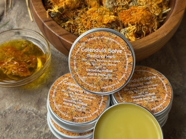 Calendula Salve Infused Herbal Remedy, Organic Skin Care, All-Natural Herbal