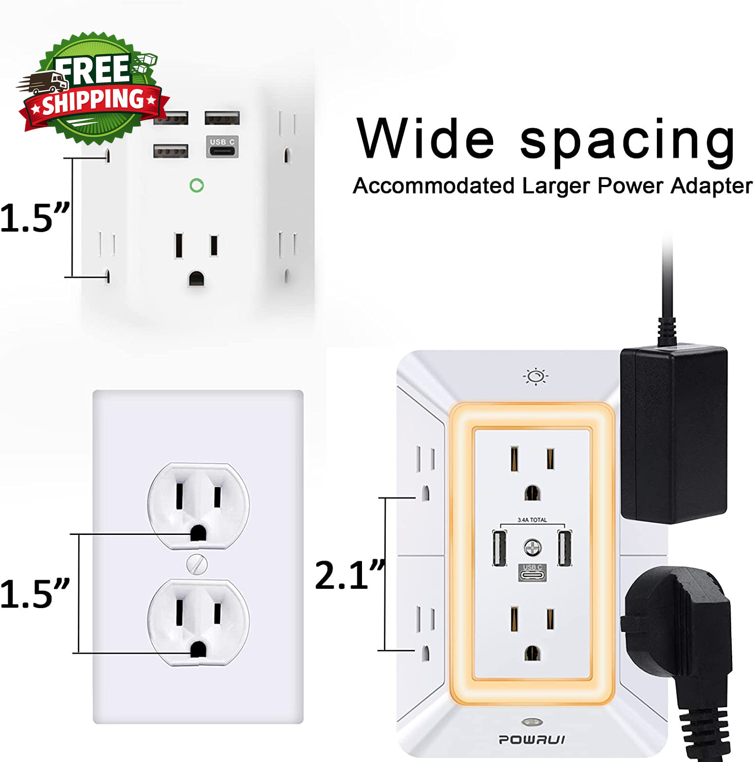 Multi Plug 6 Outlet Surge Protector Extender with 3 USB Ports 1 USB C