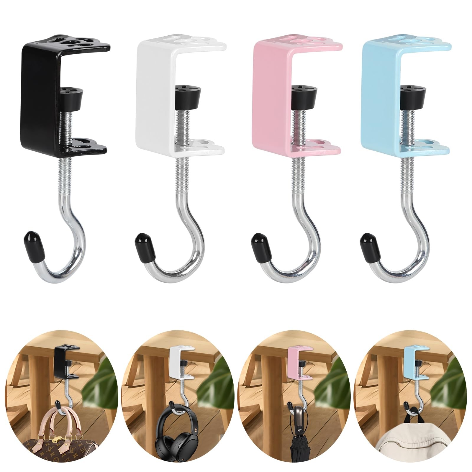 4 Pack Heavy-Duty Purse Hooks for Table & Desk - 50lb Capacity High-Strength ...