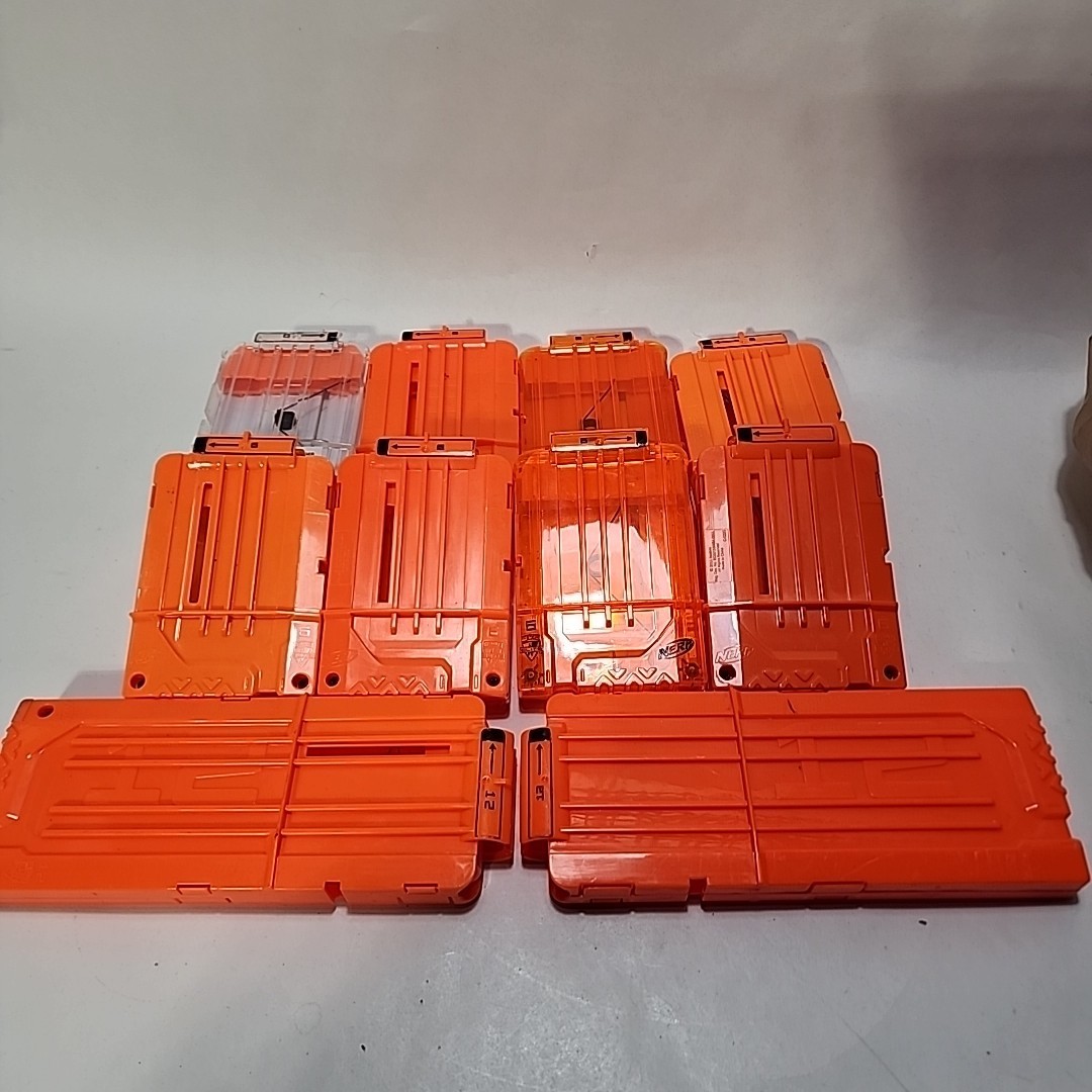Lot of 10 - Nerf N-Strike Elite Magazine Dart Cartridge Clip Clear Orange OEM