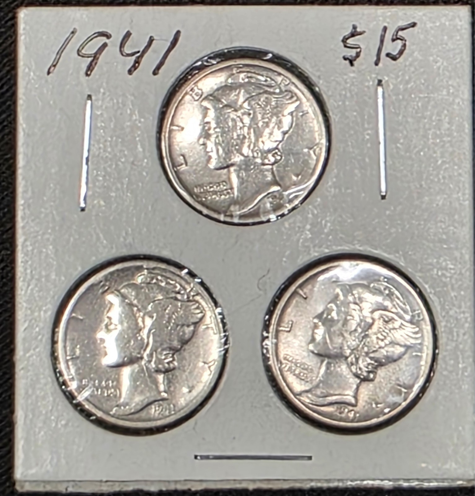 Set of 3 coins 1941 Mercury 10c Silver Dime VF Circulated