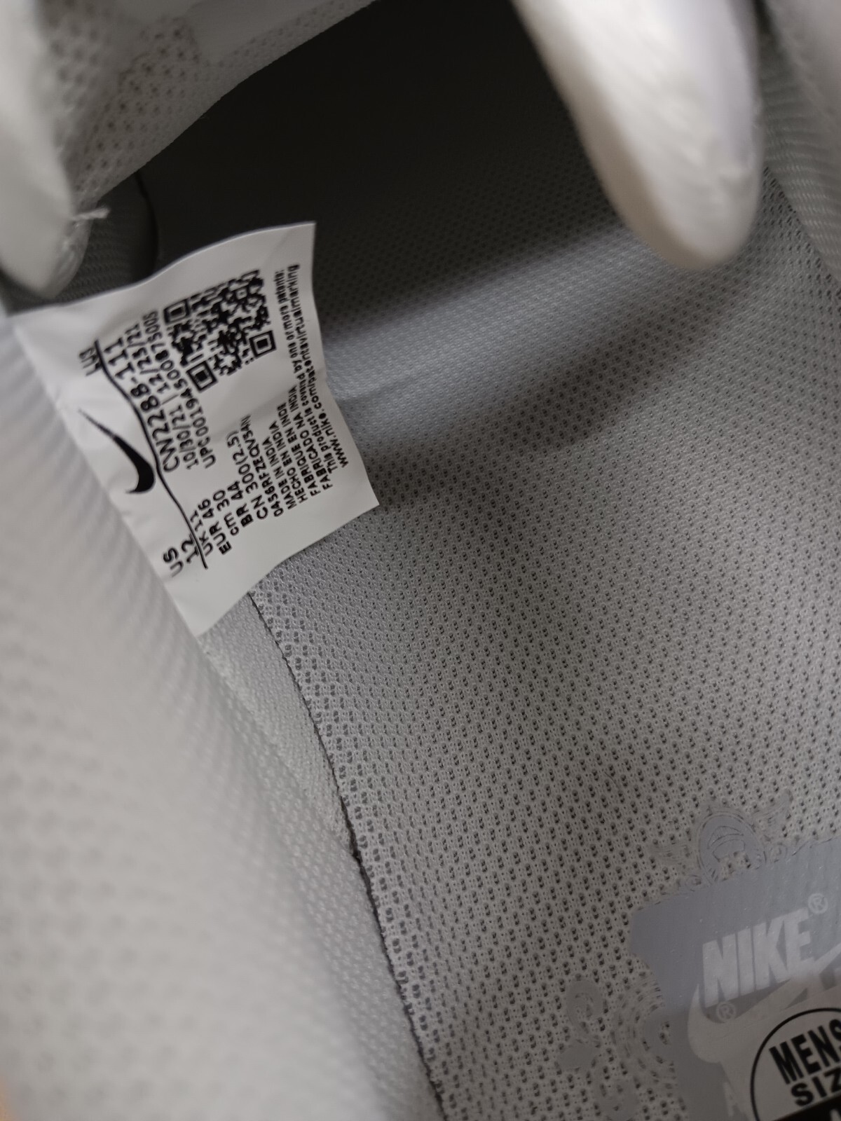 Nike Air Force 1 '07 Low top Triple White Shoe- US Size 12- CW2288-111