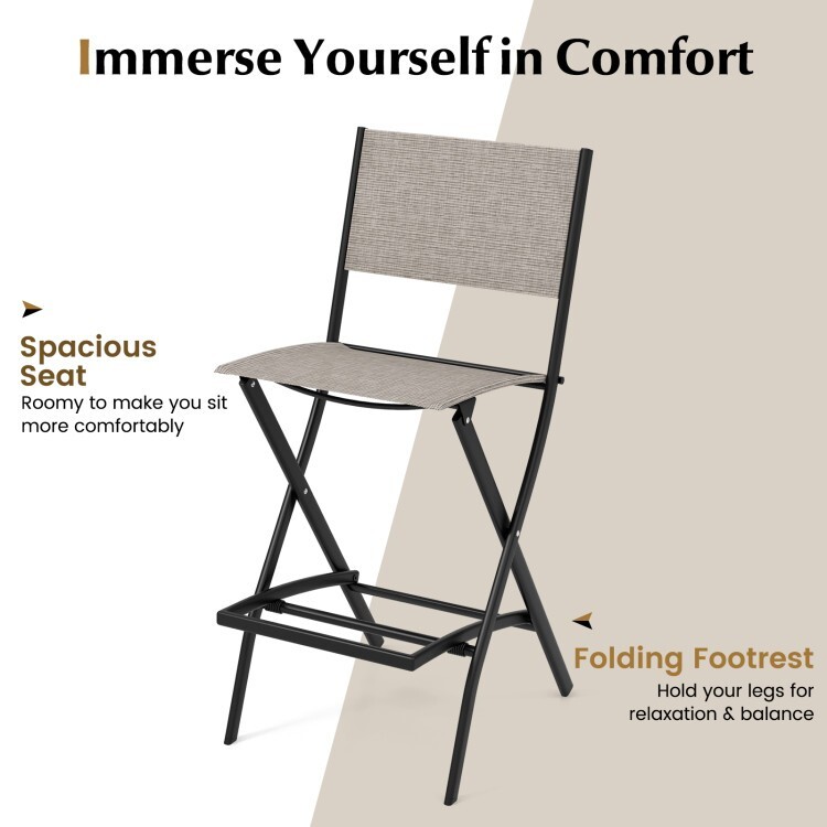 Set of 4 Outdoor Bar Chair Folding Bar Height Stool w/Metal Frame and Footrest