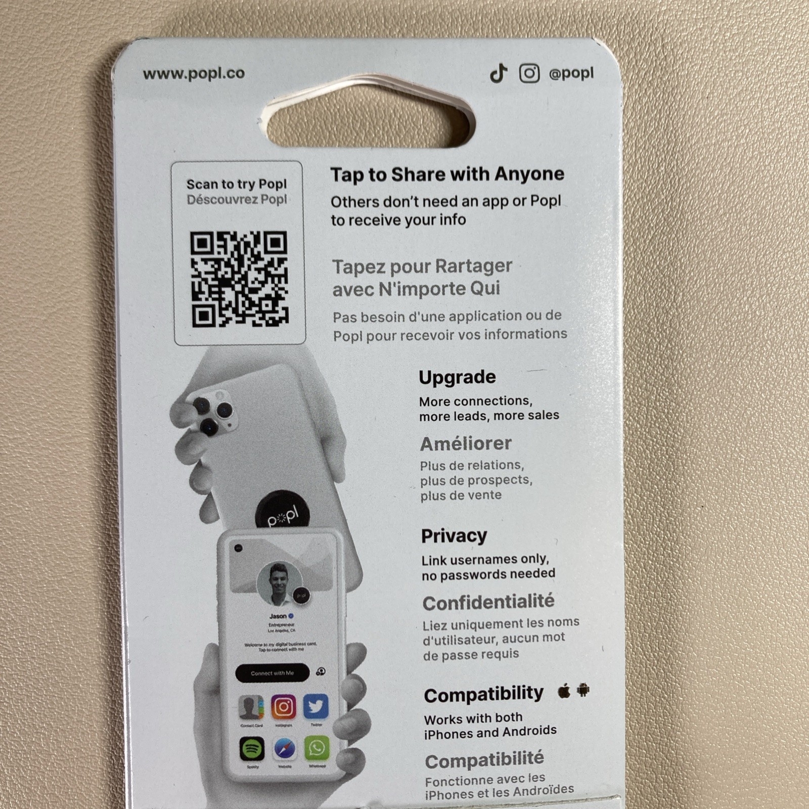 popl Flat Dot Digital Business Card Phone Tag - Black