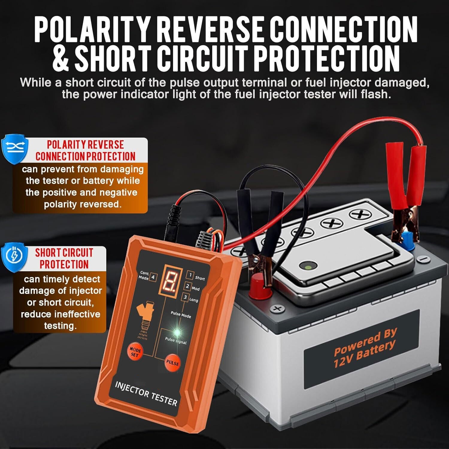 Fuel Injector Tester and Cleaner Tool Kit 8 Pulse Modes 4 Wire Output Terminals