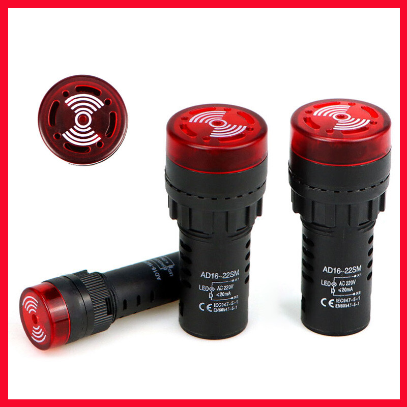 Pilot Light Red LED 16mm 22mm Indicator w Buzzer Warning Lamp Panel Mounting