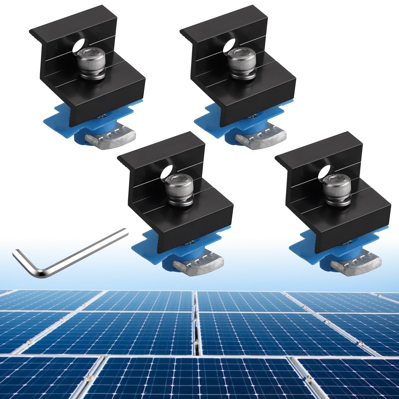 Solar Panel End Clamp Kit 30mm/35mm Black Aluminum 4-Pack