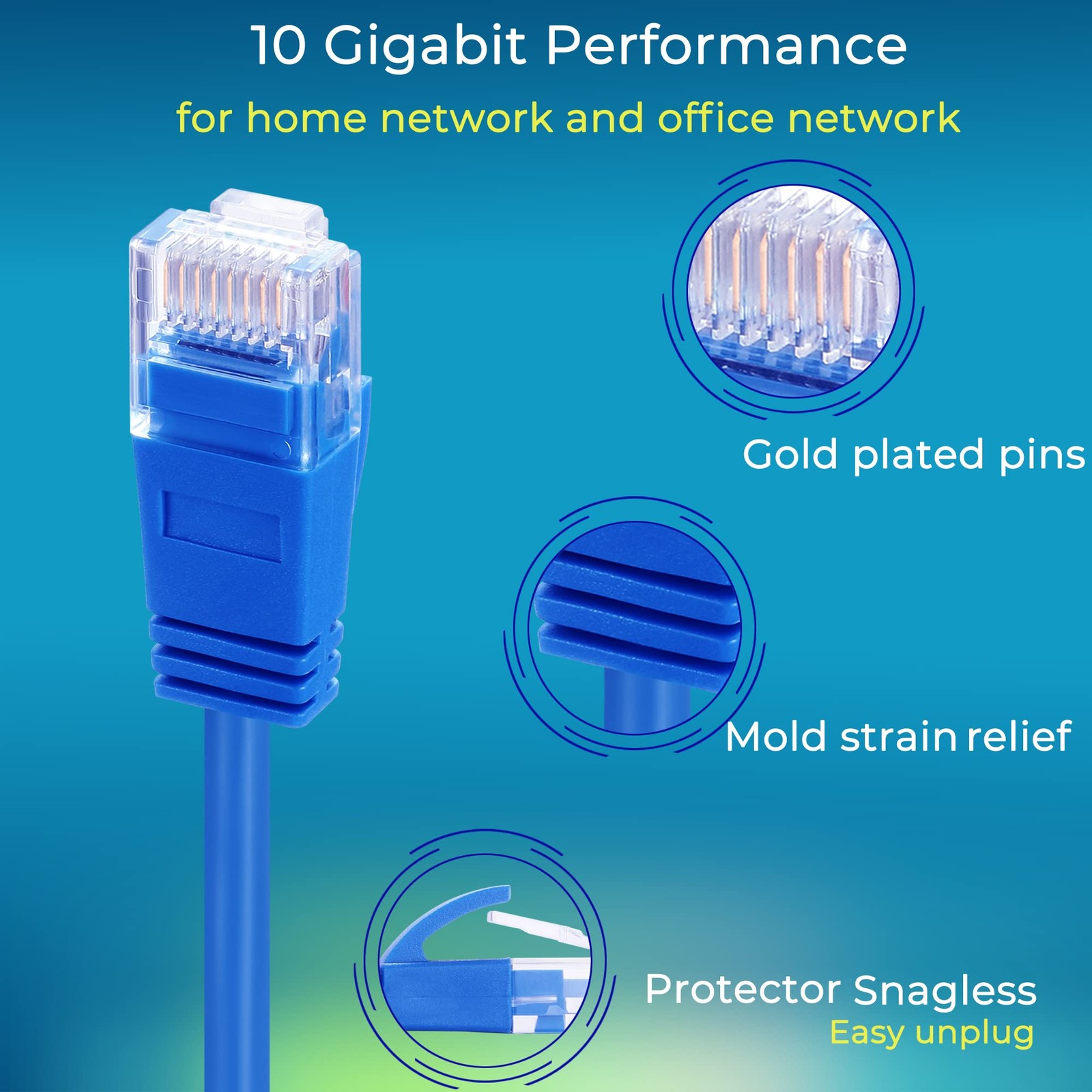 Rapink Patch Cables Cat6a 1ft (10 Pack) Slim, Ethernet 1ft, Golden