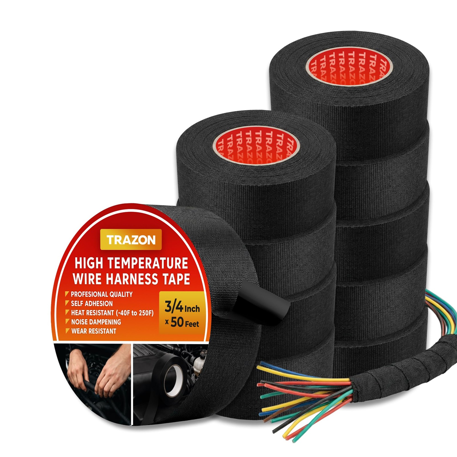 Trazon 50Ft 3/4" Wire Harness Tape 5 Pack