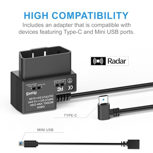 Radar OBD Hardwire Kit for Dash Cam, Millimeter-Wave Motion Detection, Plug &