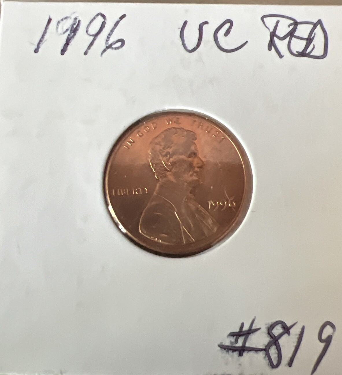 1996-P Lincoln Memorial Cent - RED GEM BU UNCIRCULATED - Free Shipping
