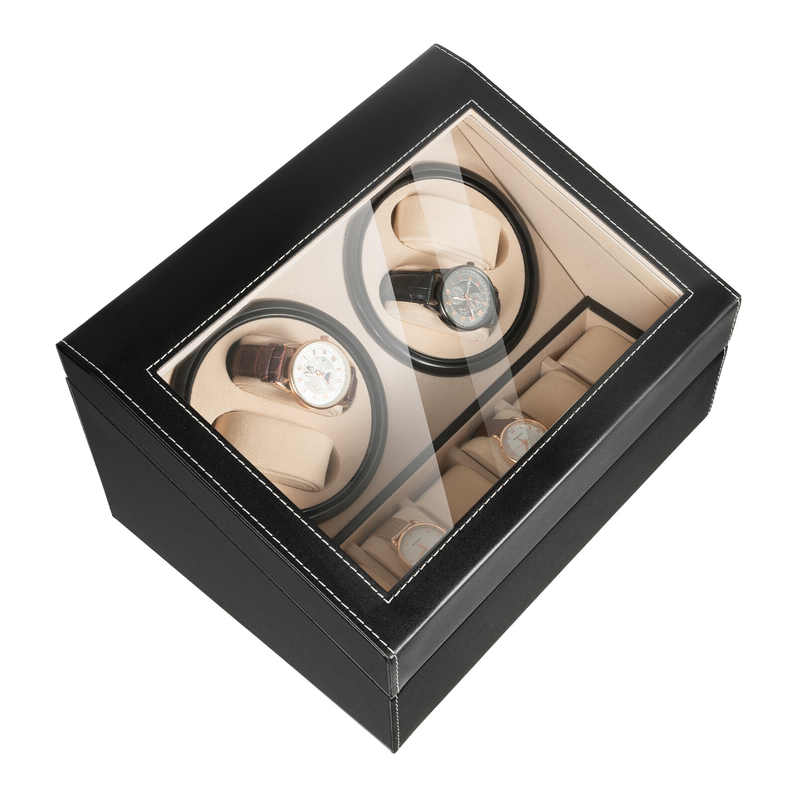 4+6 Automatic Rotation Watch Winder Leather Storage Case Display Box For Gift US