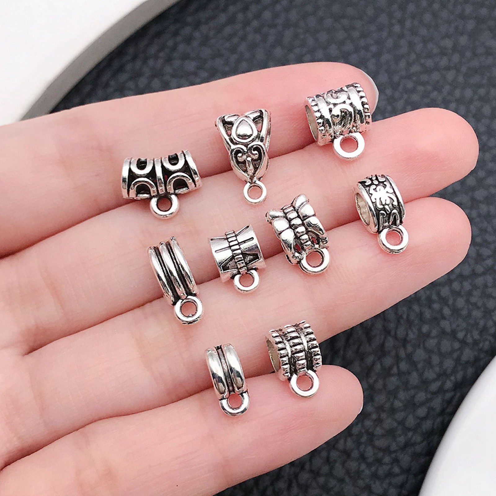 60 Craft Assorted Tibetan Silver Bails Beads - Alloy Pendant Hangers for Jewelry