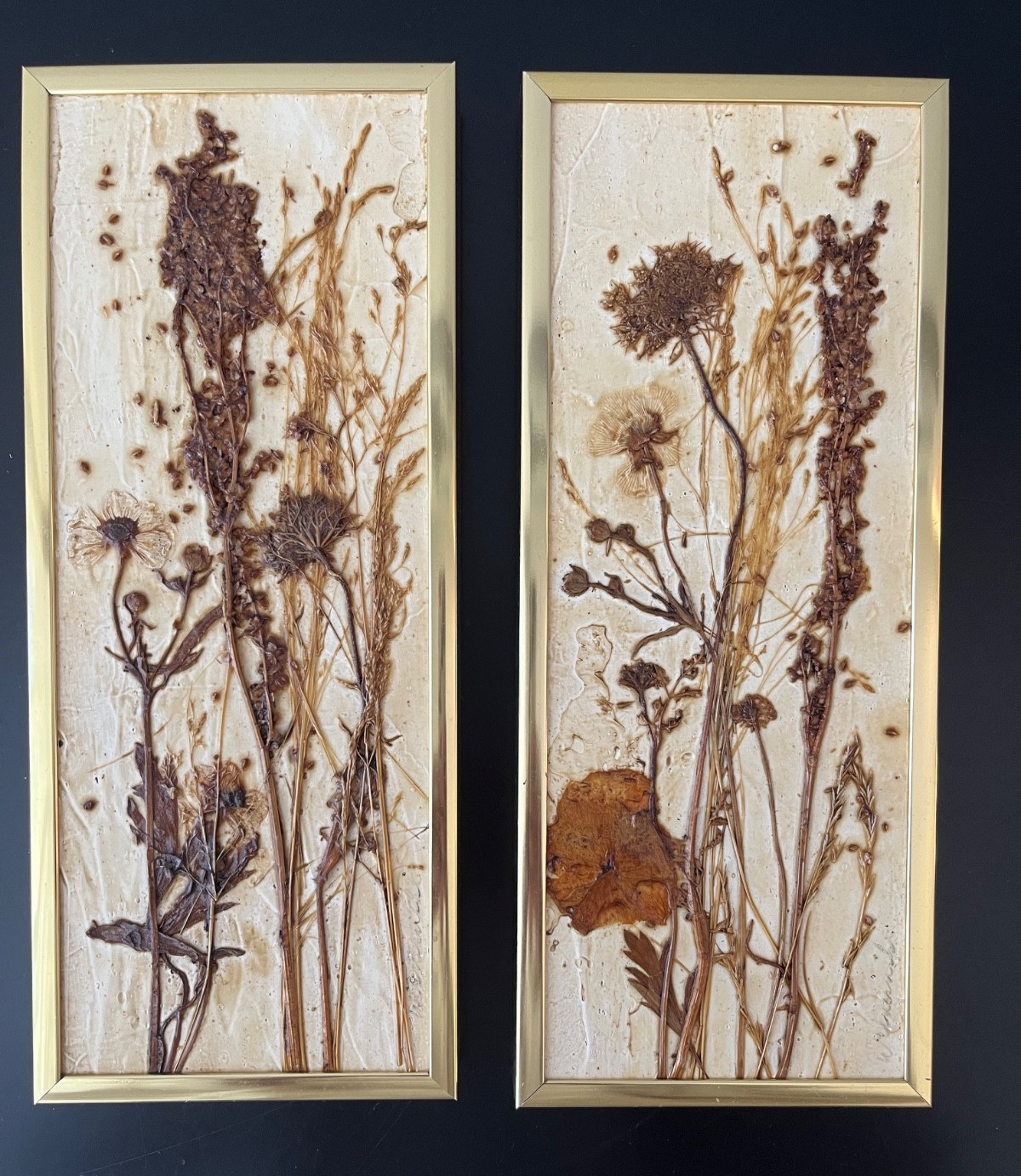 Pair Vintage 3-D Mixed Media Art ROCKY NECK Art Colony Signed Irene Wisnewski