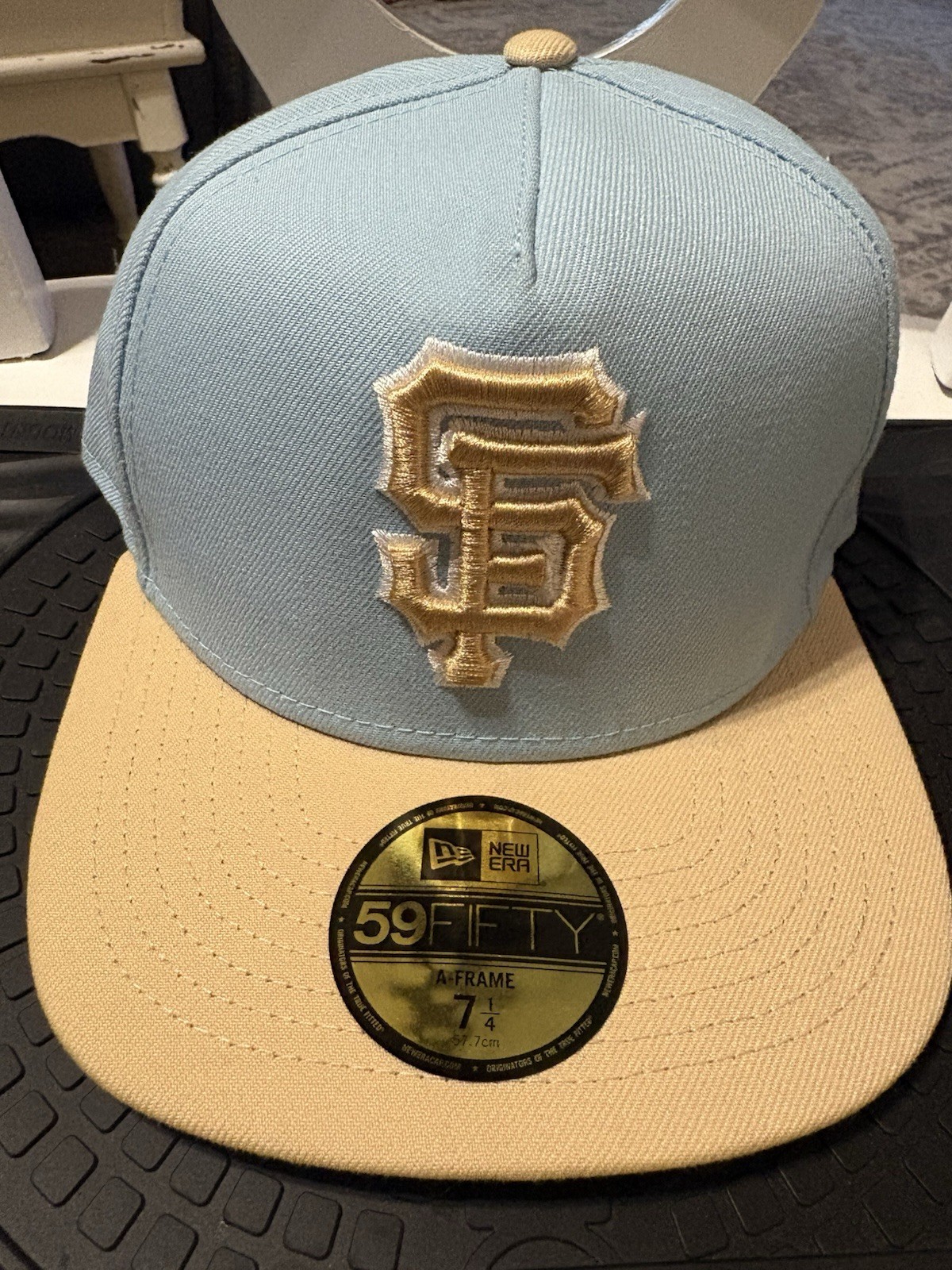 New Era 59FIFTY A-Frame San Francisco Giants SF Fitted Hat Blue/Beige 7 1/4