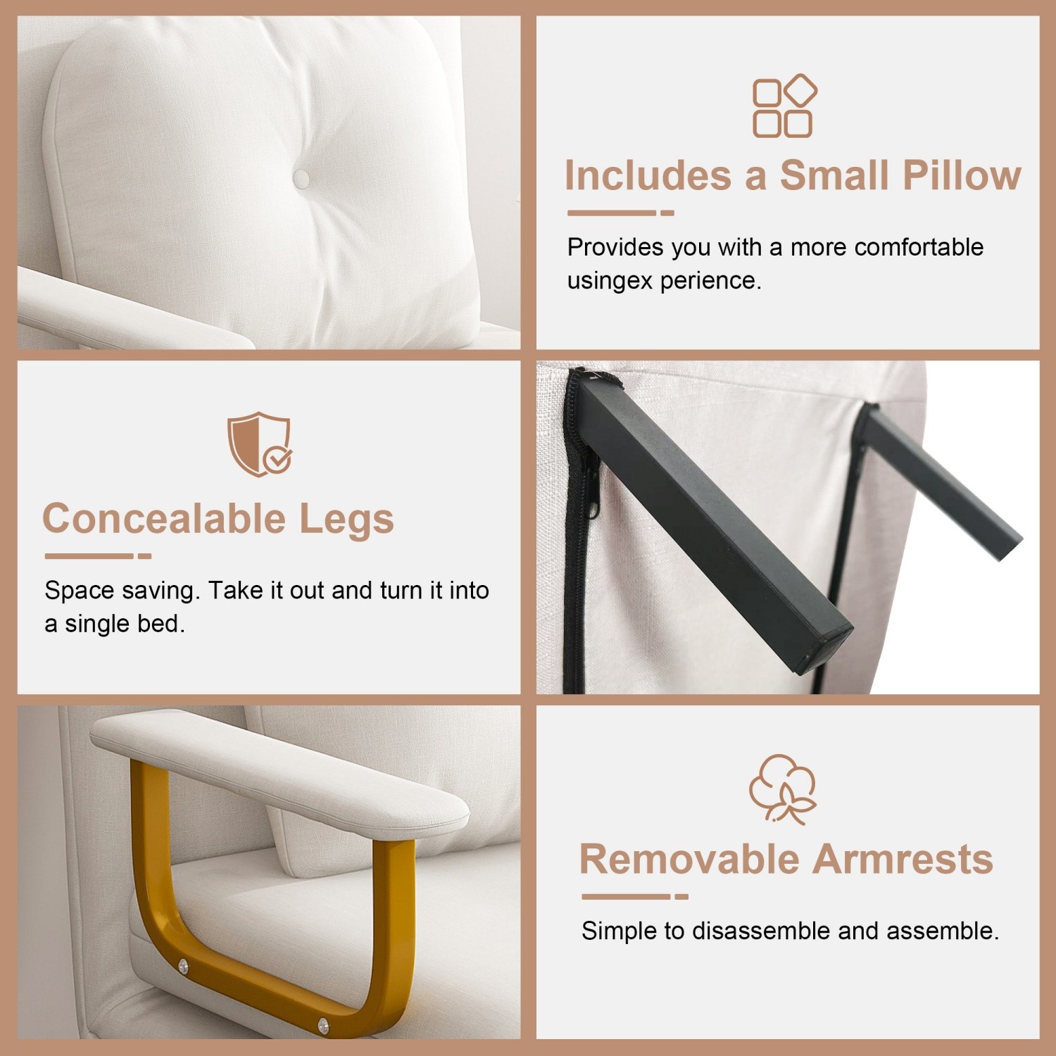 Convertible Sofa Bed 5-in-1 Multi-Function Folding Single Sofa Chair w/ Pillow