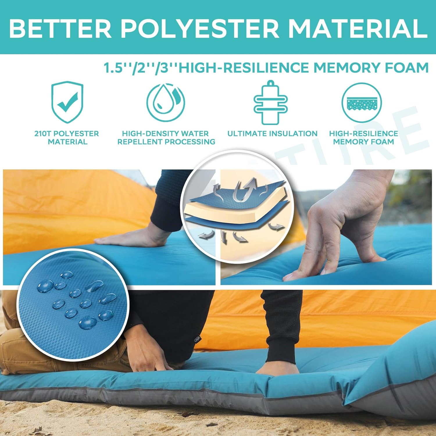 Self Inflating Sleeping Pad for Camping - 1.5/2/3 Inch Camping Pad, Lightweight