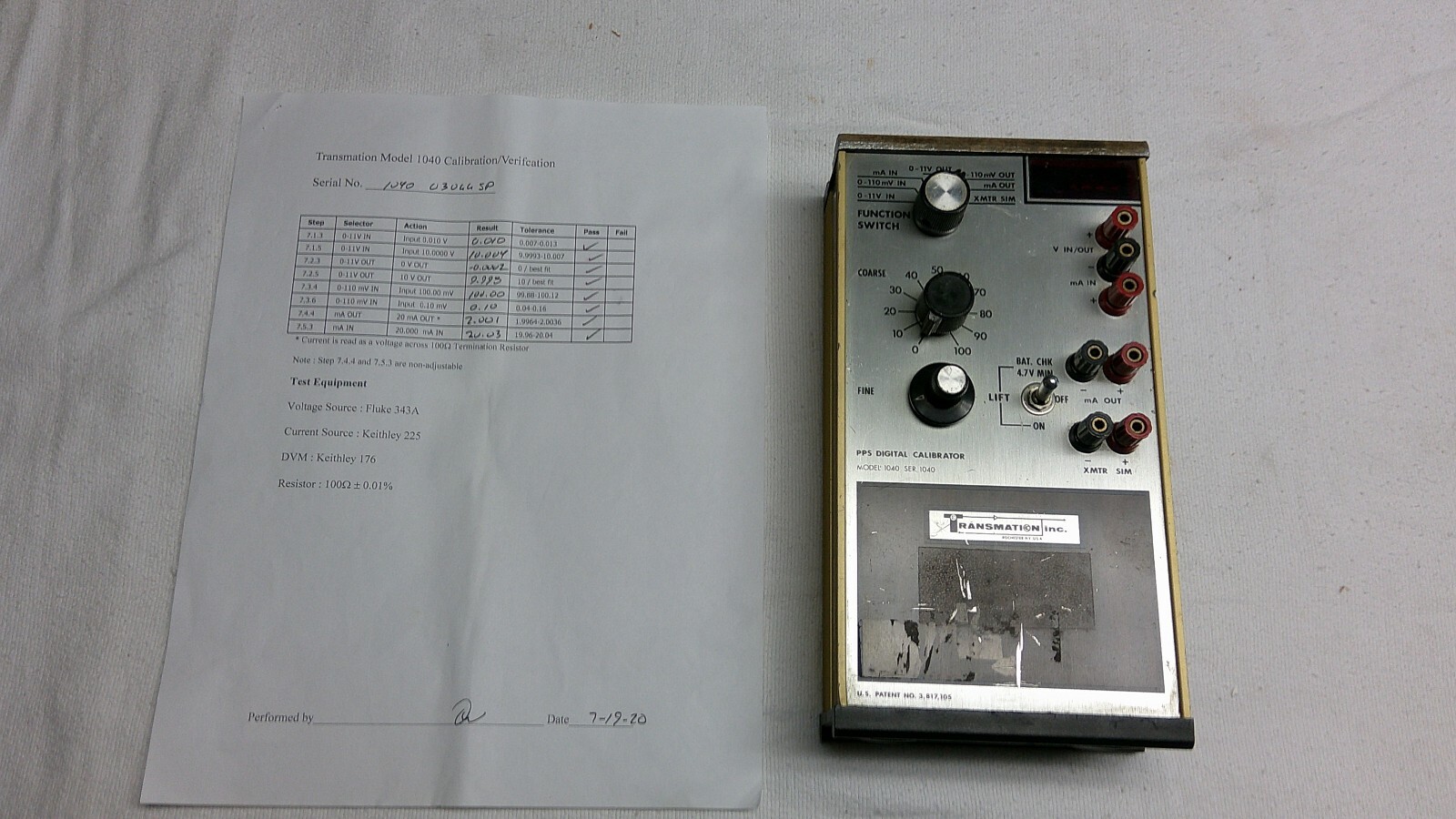 Transmation 1040 Snap-Pack, Tested and calibrated