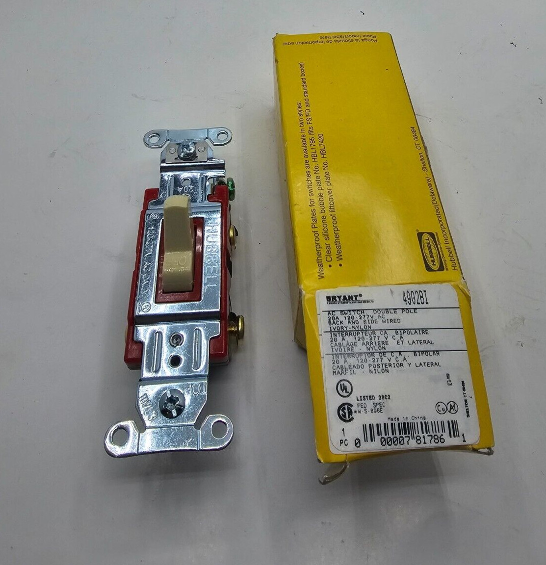 Bryant Hubbell AC Switch 4 Way 20A 120-277VAC Toggle Switch 4902BI Double Pole